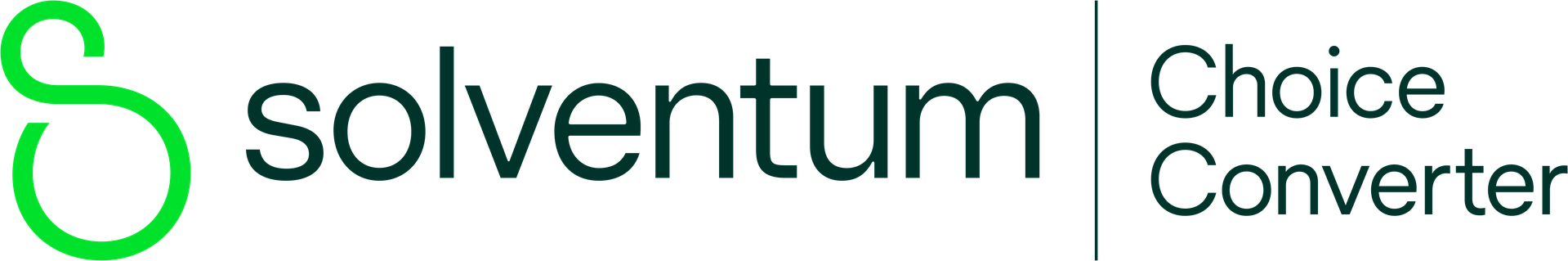 Solventum logo with green "solventum" text and a stylized "S." To the right, "Choice Converter" in green.