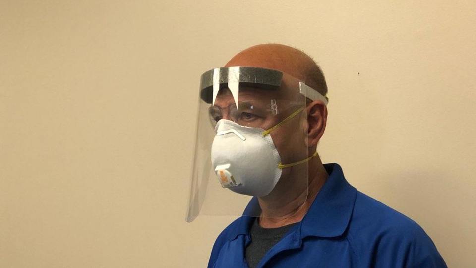 Joe Bliss, CEO of JBC Technologies models the JBC Medical Face Shield.